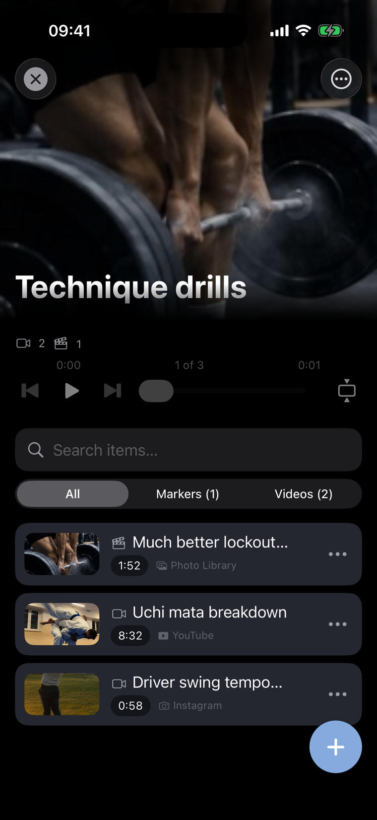 The Technique drills collection open with videos from several platforms